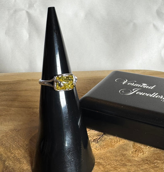 Gele Barnsteen 925 Zilveren Ring 16.5