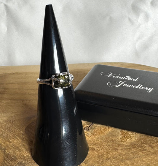 Groene Barnsteen 925 Zilveren Ring 17.5