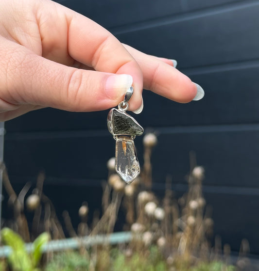 Moldaviet en Herkimer Diamant Hanger 925 Zilver A2
