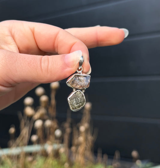 Moldaviet en Herkimer Diamant Hanger 925 Zilver A3
