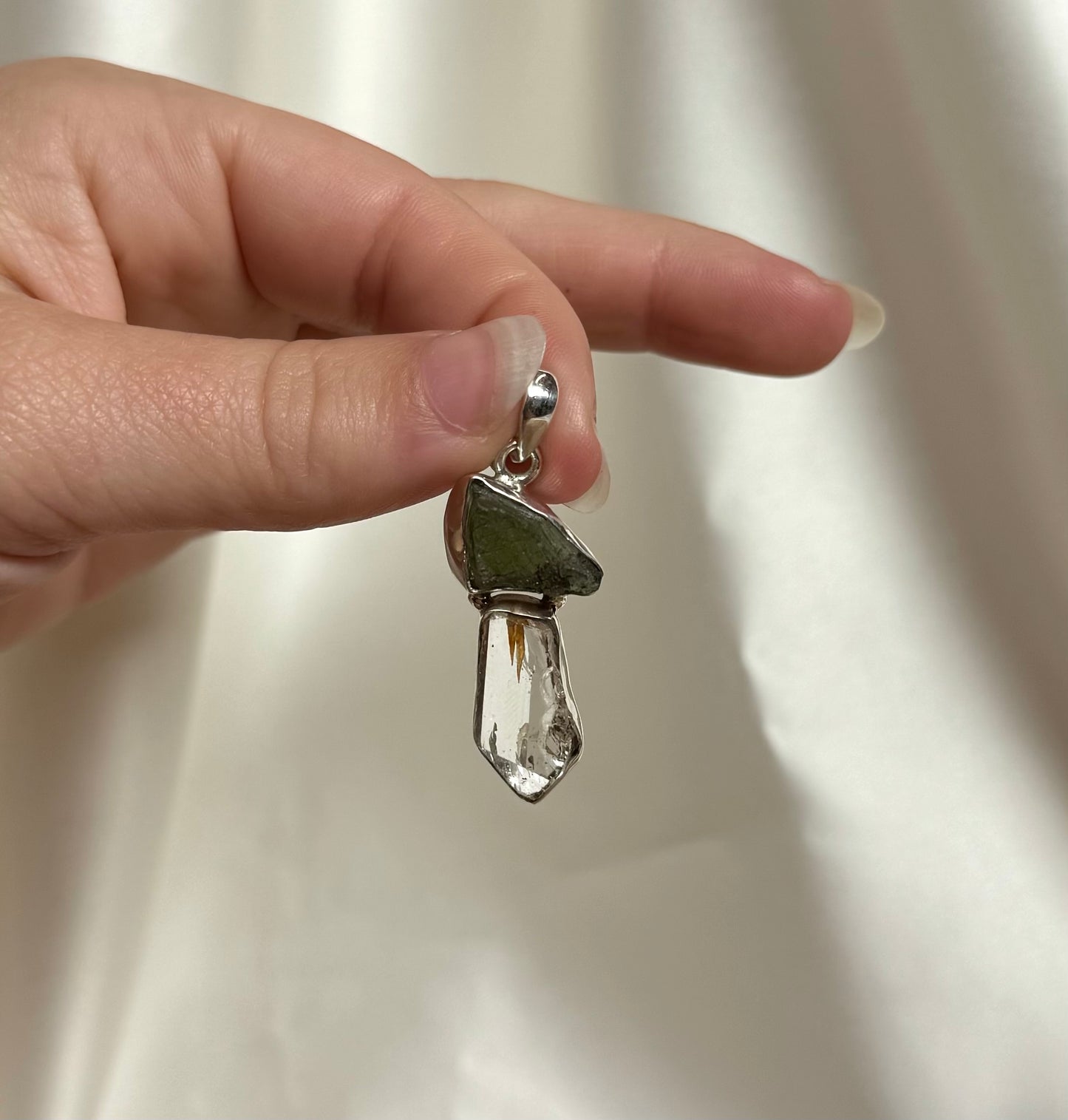 Moldaviet en Herkimer Diamant Hanger 925 Zilver A2