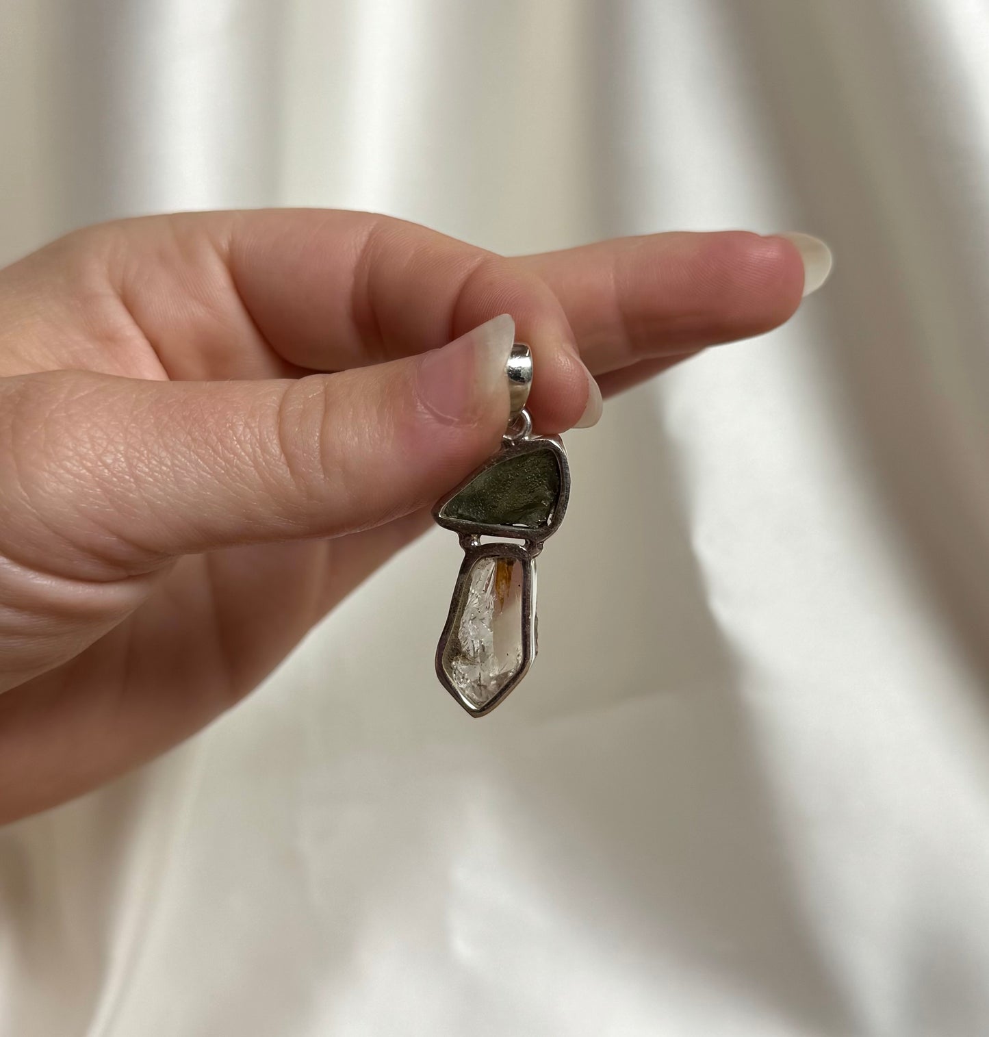 Moldaviet en Herkimer Diamant Hanger 925 Zilver A2