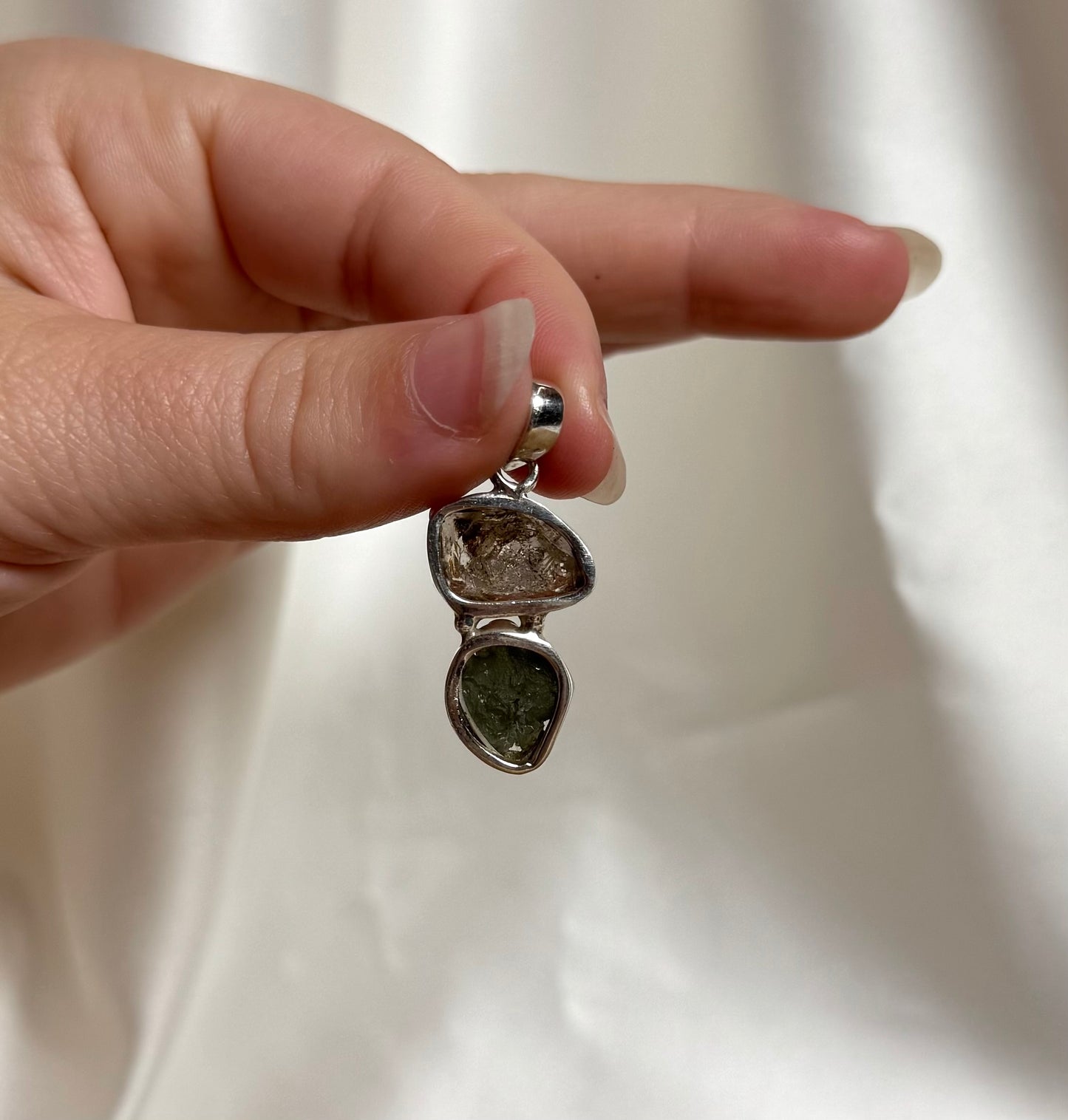 Moldaviet en Herkimer Diamant Hanger 925 Zilver A3
