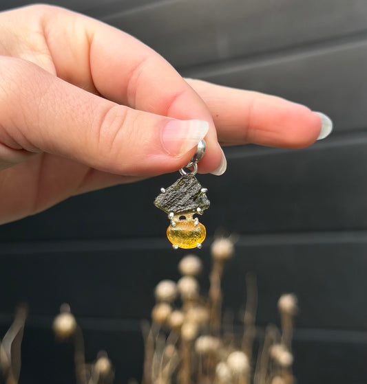 Moldaviet en Amber Hanger 925 Zilver A5