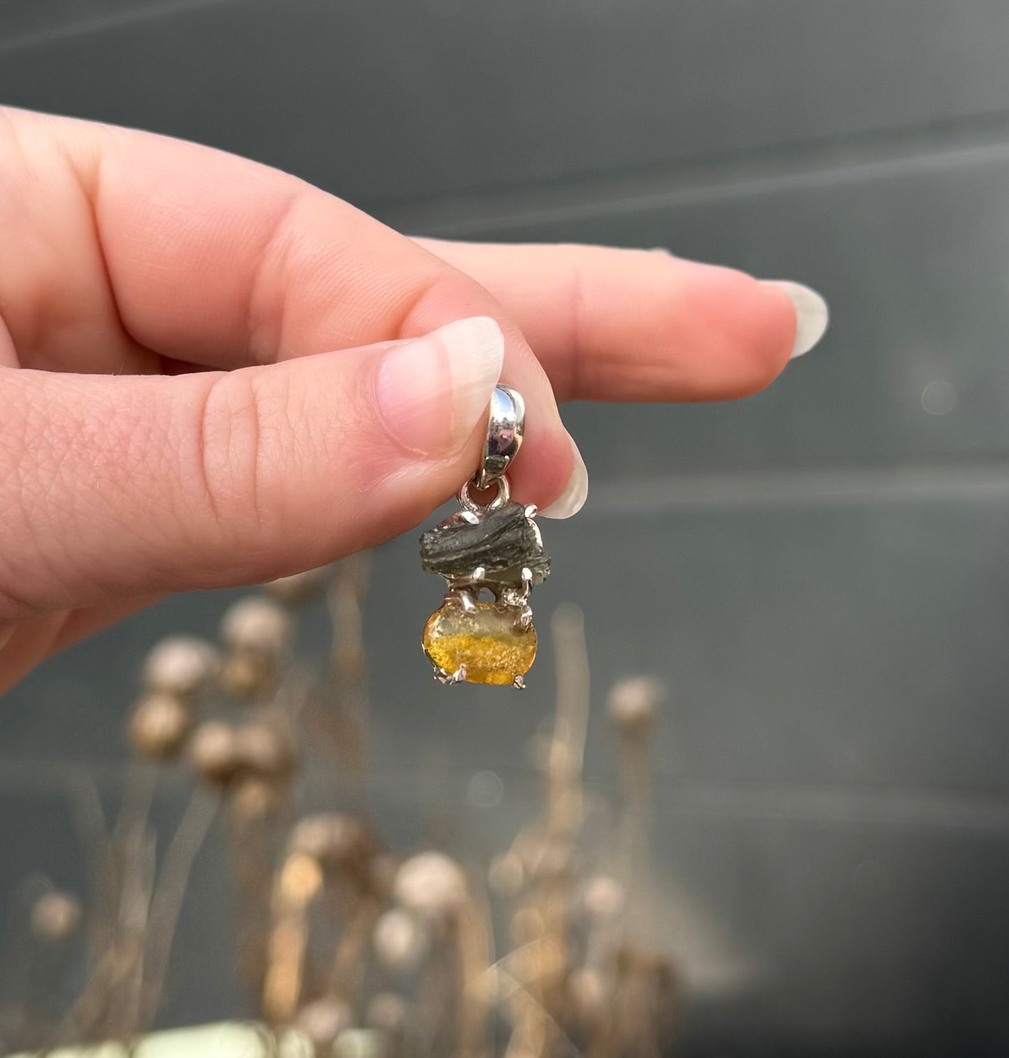 Moldaviet en Amber Hanger 925 Zilver A7