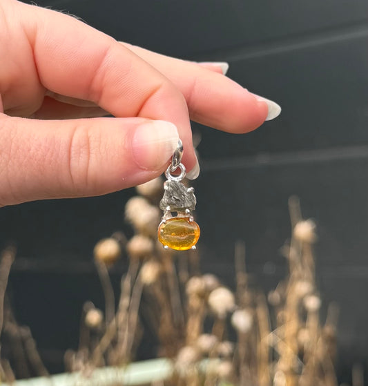 Moldaviet en Amber Hanger 925 Zilver A9