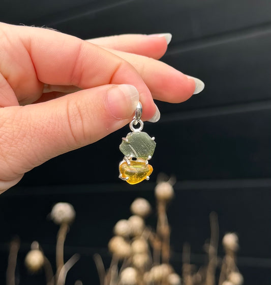 Moldaviet en Amber Hanger 925 Zilver A11