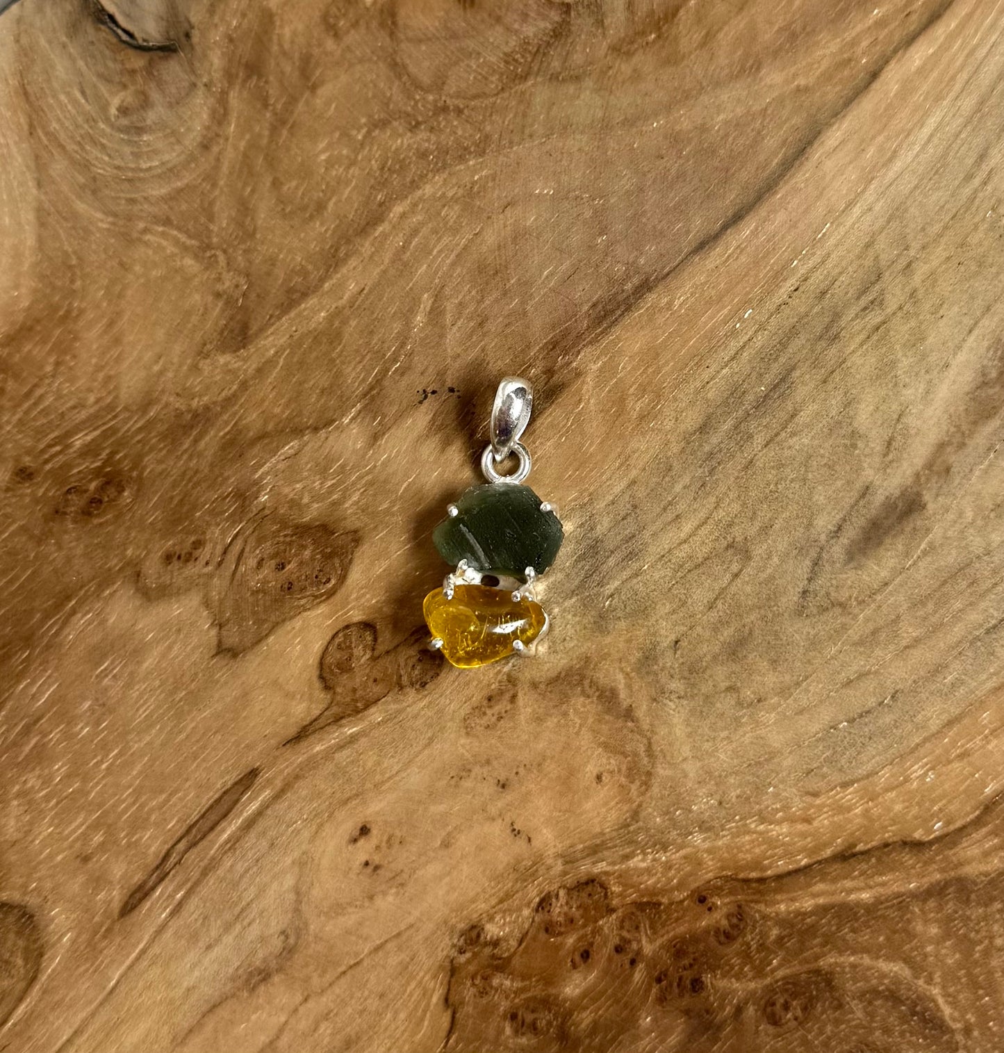 Moldaviet en Amber Hanger 925 Zilver A11