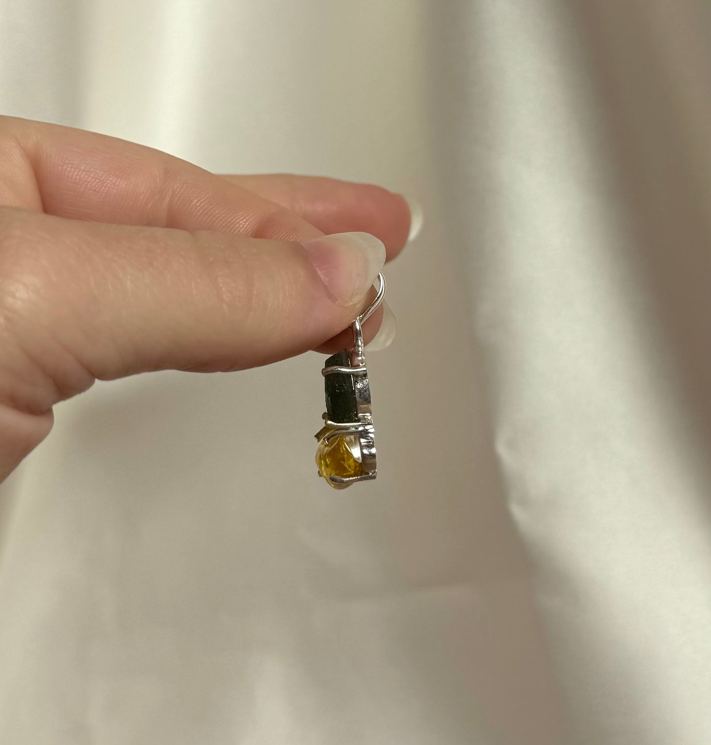 Moldaviet en Amber Hanger 925 Zilver A11