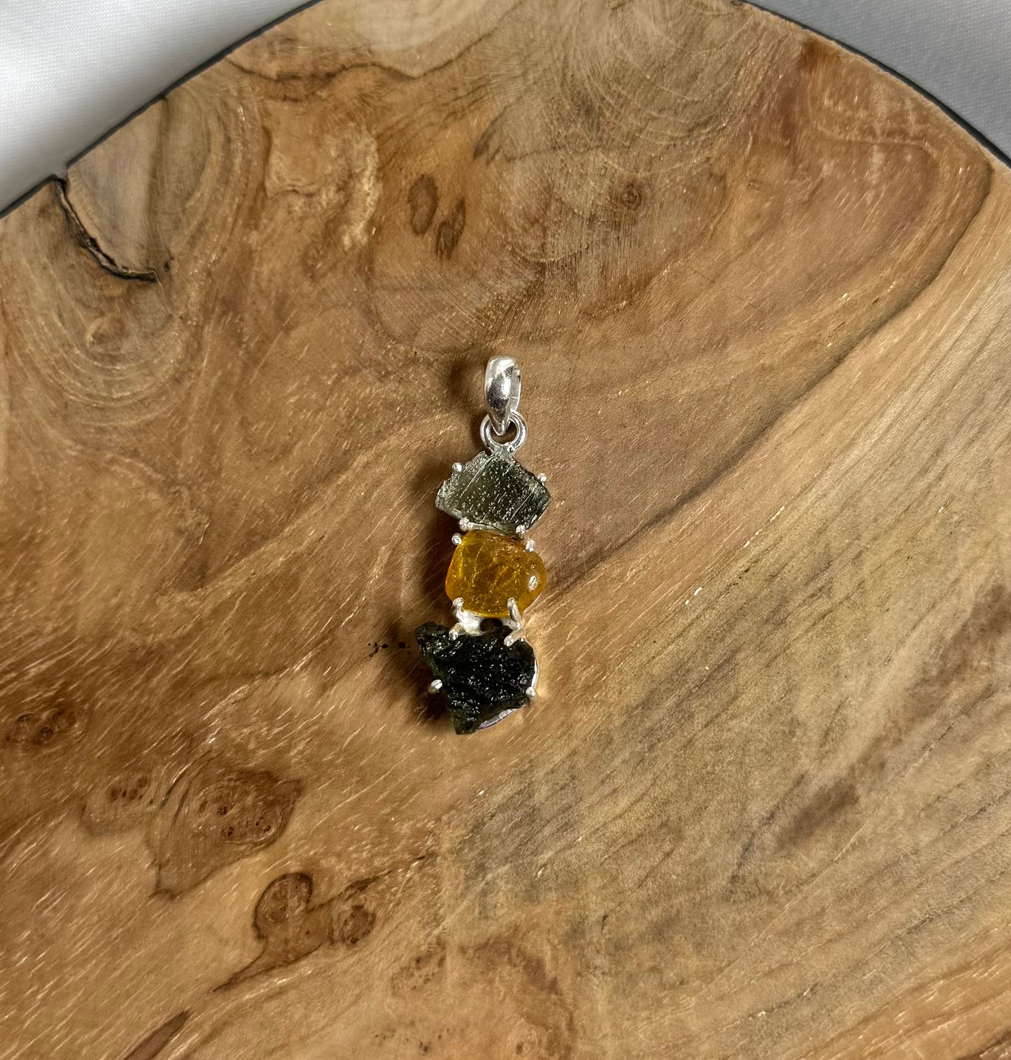 Moldaviet Dubbel en Amber Hanger 925 Zilver A19