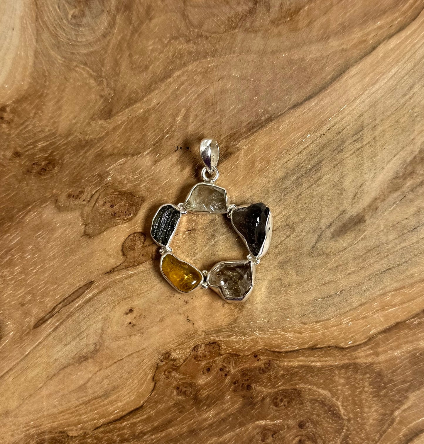 Moldaviet/LDG/Herkimer Diamant/Amber Hanger 925 Zilver A21