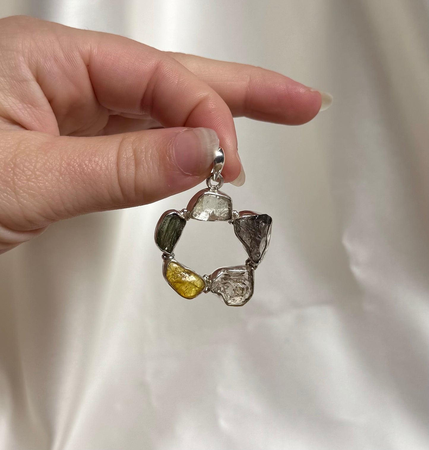 Moldaviet/LDG/Herkimer Diamant/Amber Hanger 925 Zilver A21
