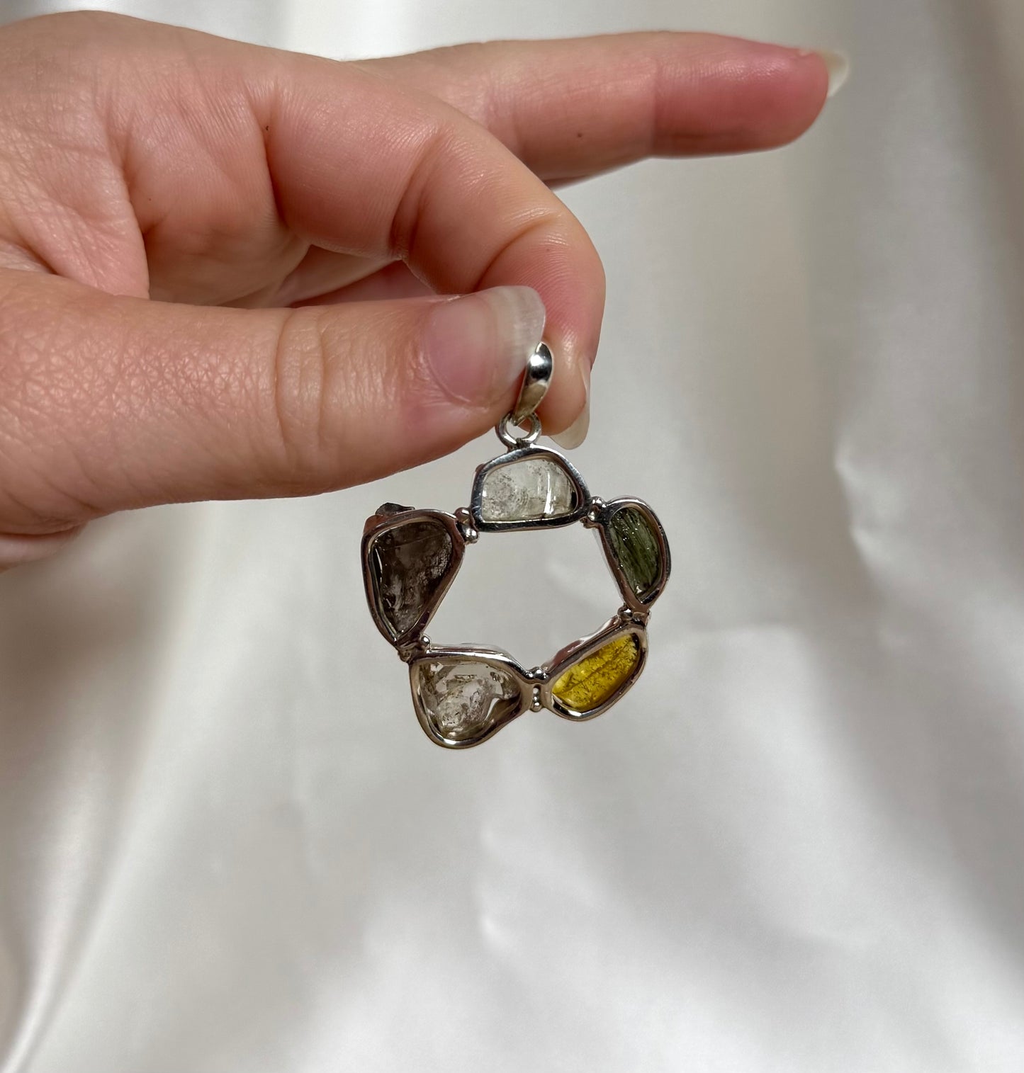 Moldaviet/LDG/Herkimer Diamant/Amber Hanger 925 Zilver A21