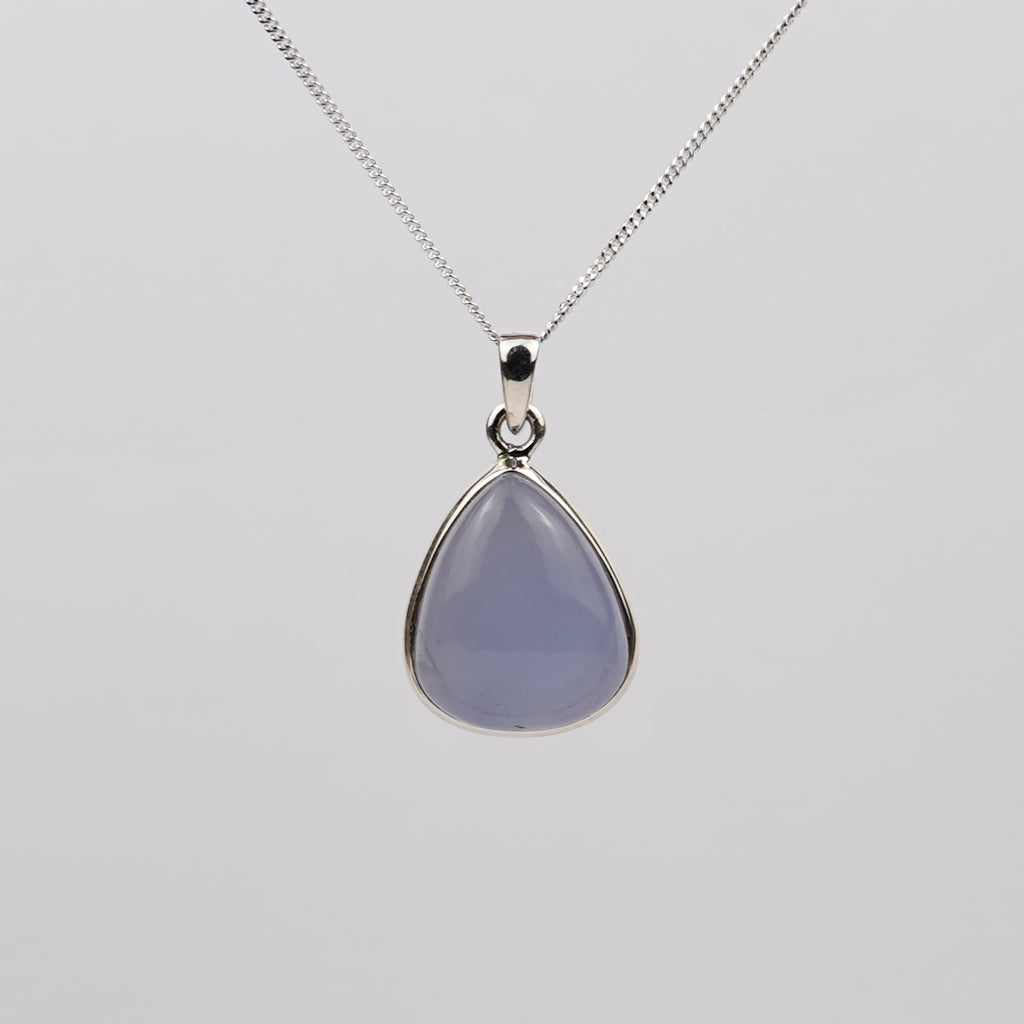 Blauwe Chalcedoon 925 Zilver Ketting K4