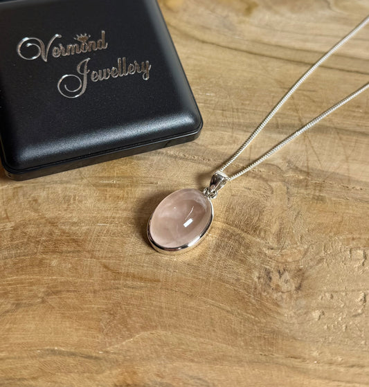 Rozenkwarts 925 Zilver Ketting