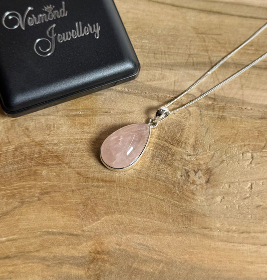 Rozenkwarts 925 Zilver Ketting