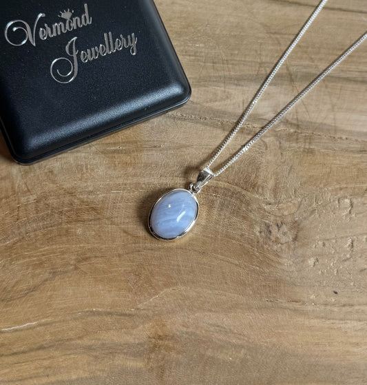 Blue Lace Agaat 925 Zilver Ketting