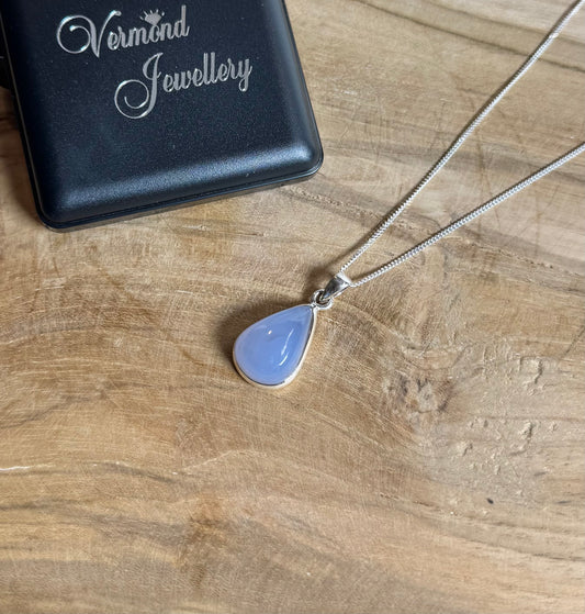 Blauwe Chalcedoon 925 Zilver Ketting