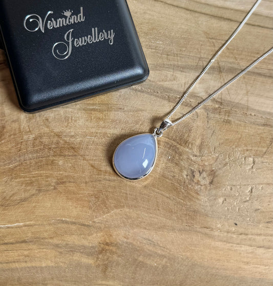 Blauwe Chalcedoon 925 Zilver Ketting