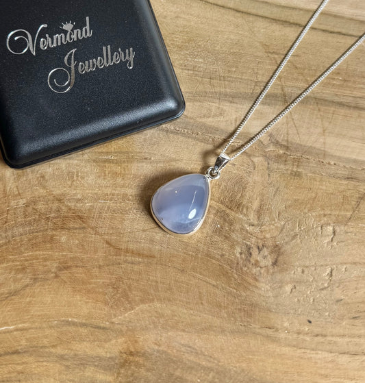Blauwe Chalcedoon 925 Zilver Ketting