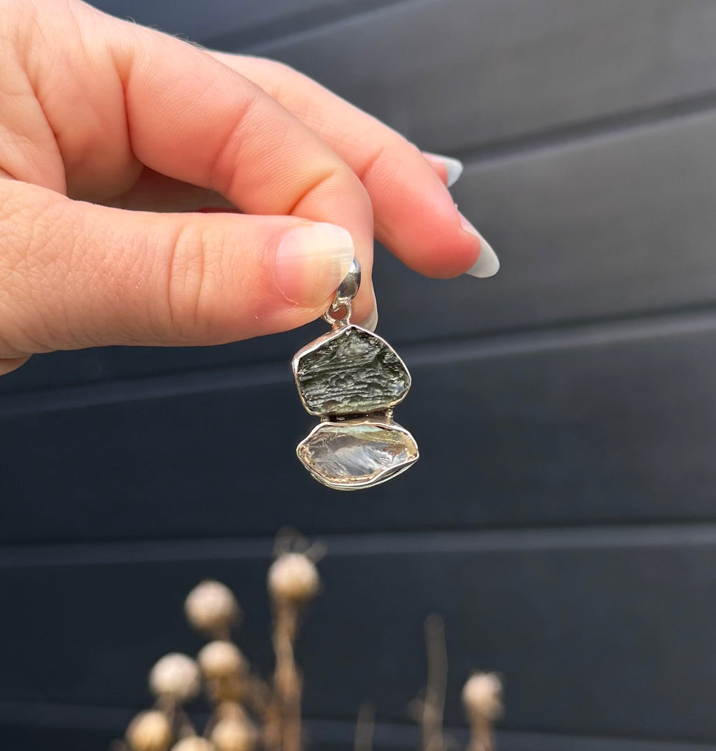 Moldaviet en Herkimer Diamant Hanger 925 Zilver A1