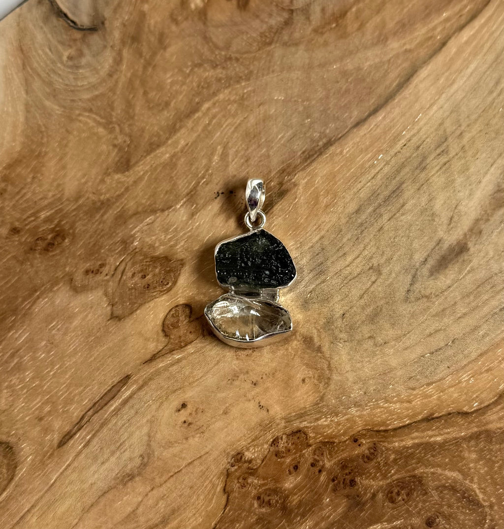 Moldaviet en Herkimer Diamant Hanger 925 Zilver A1