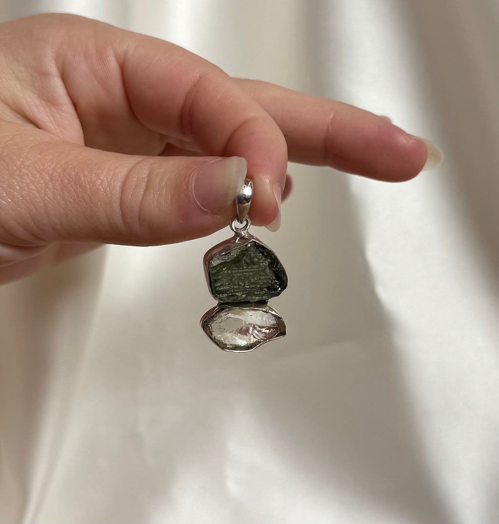 Moldaviet en Herkimer Diamant Hanger 925 Zilver A1