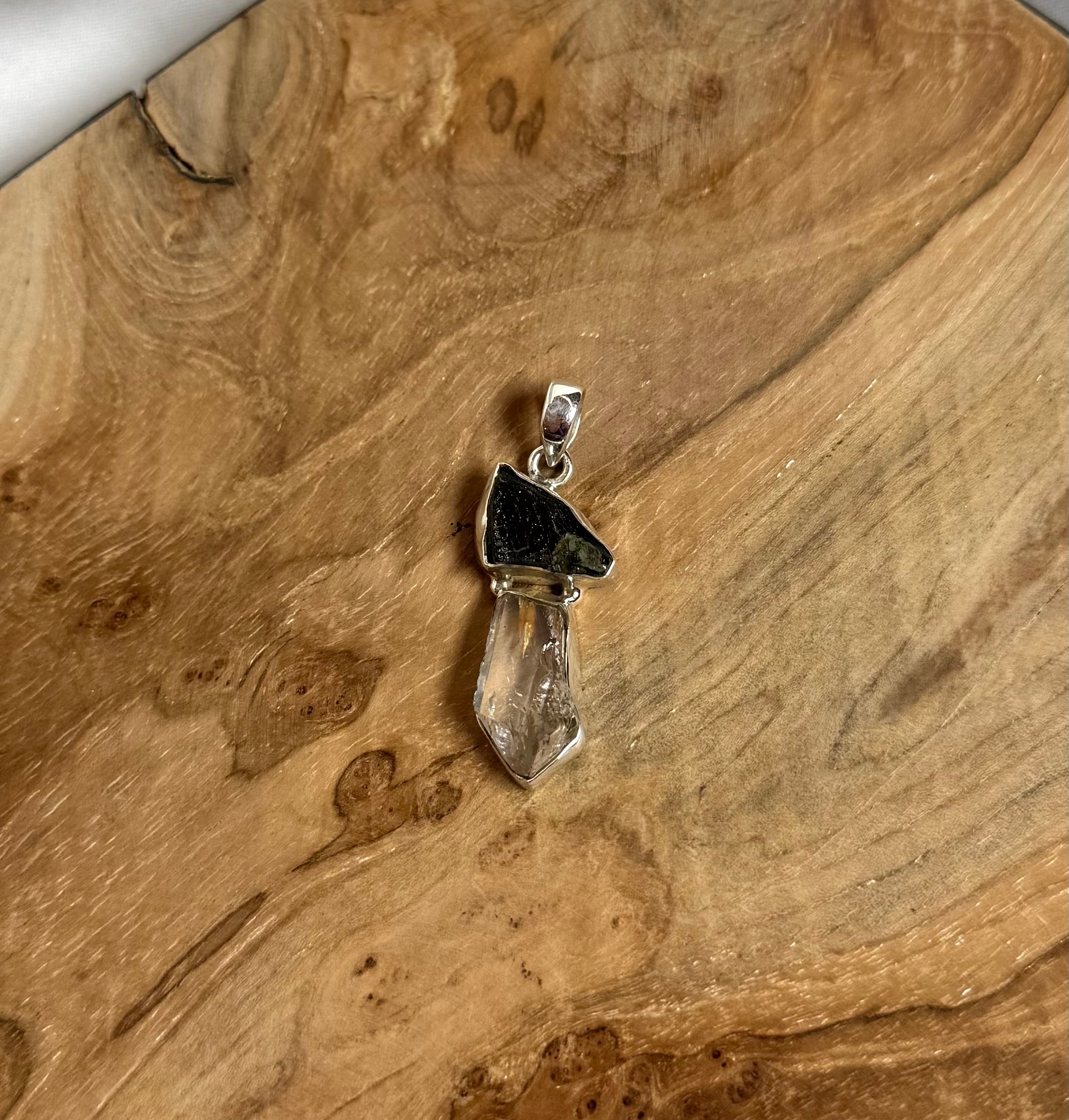 Moldaviet en Herkimer Diamant Hanger 925 Zilver A2