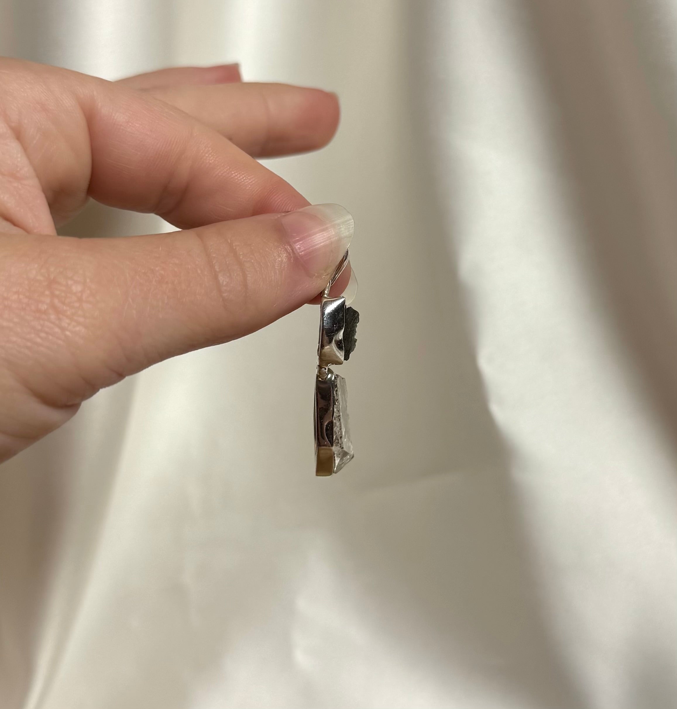 Moldaviet en Herkimer Diamant Hanger 925 Zilver A2