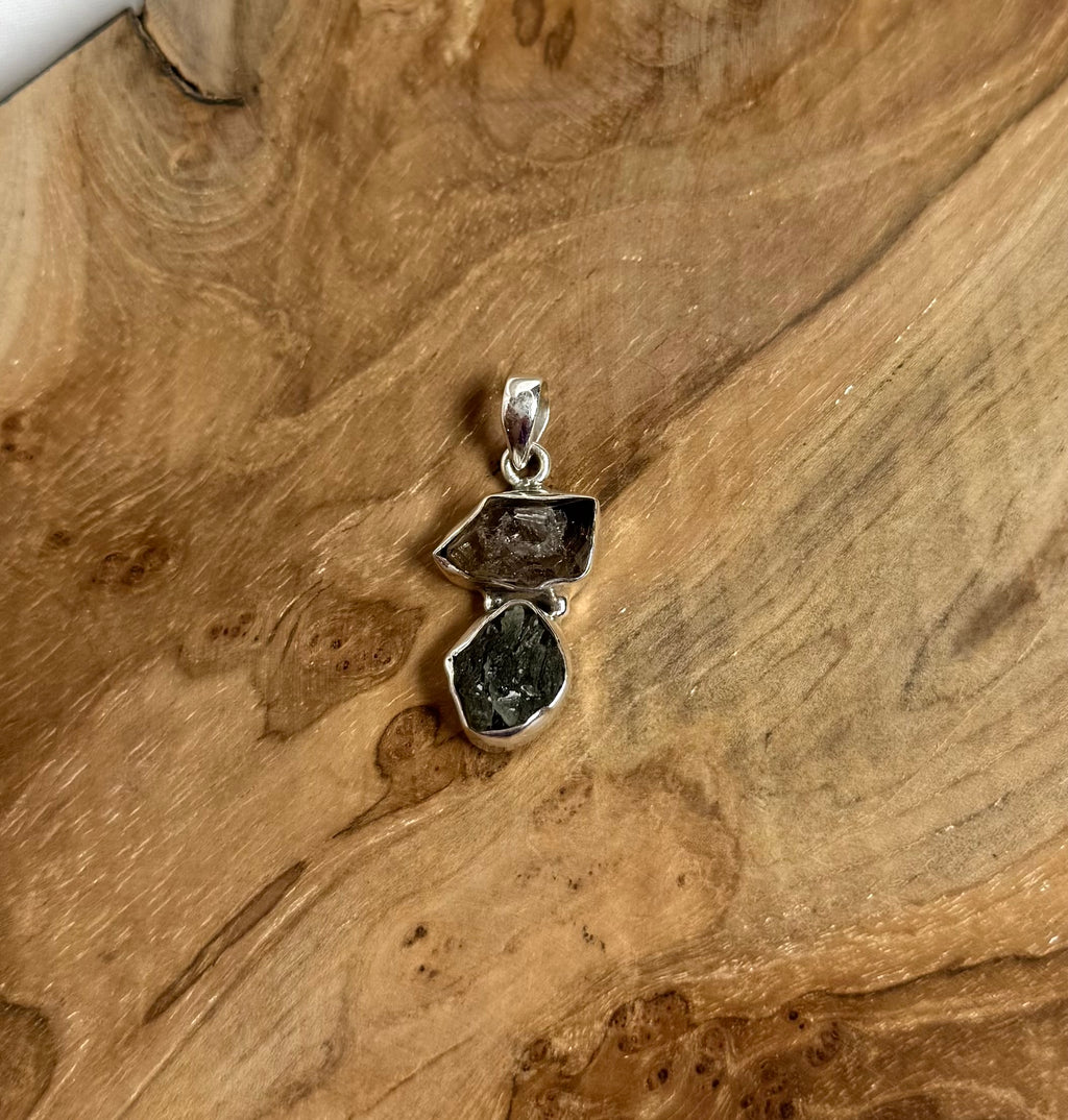 Moldaviet en Herkimer Diamant Hanger 925 Zilver A3