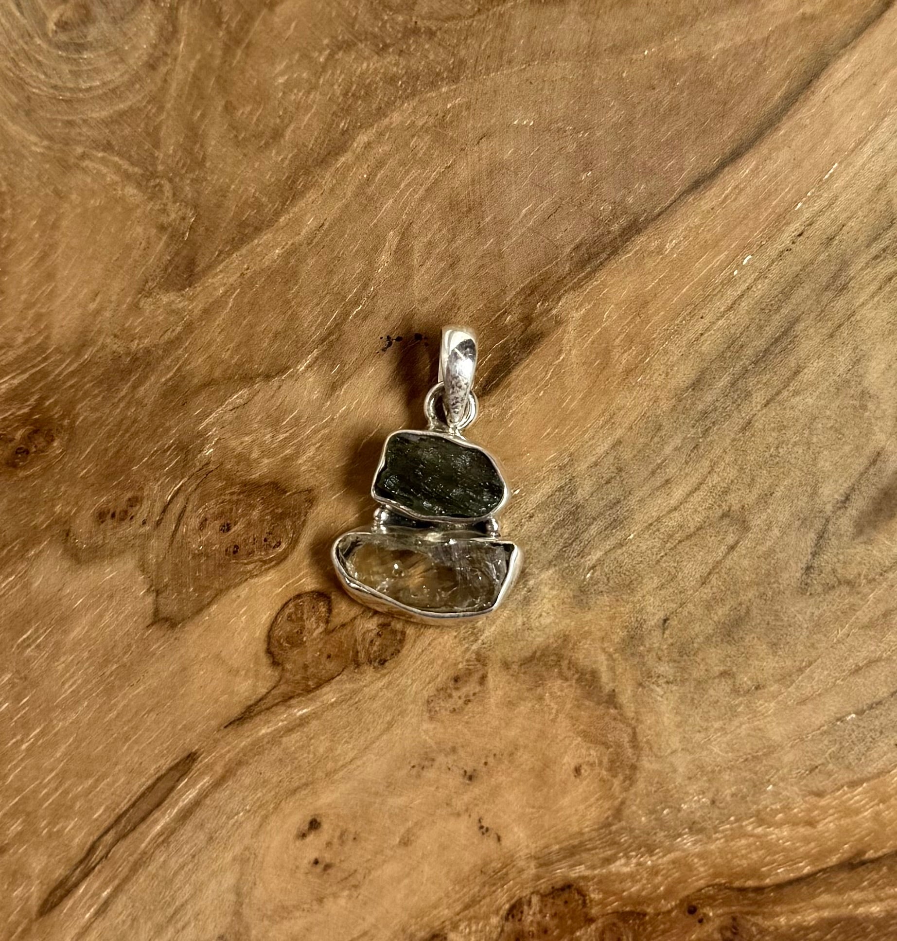 Moldaviet en Herkimer Diamant Hanger 925 Zilver A4