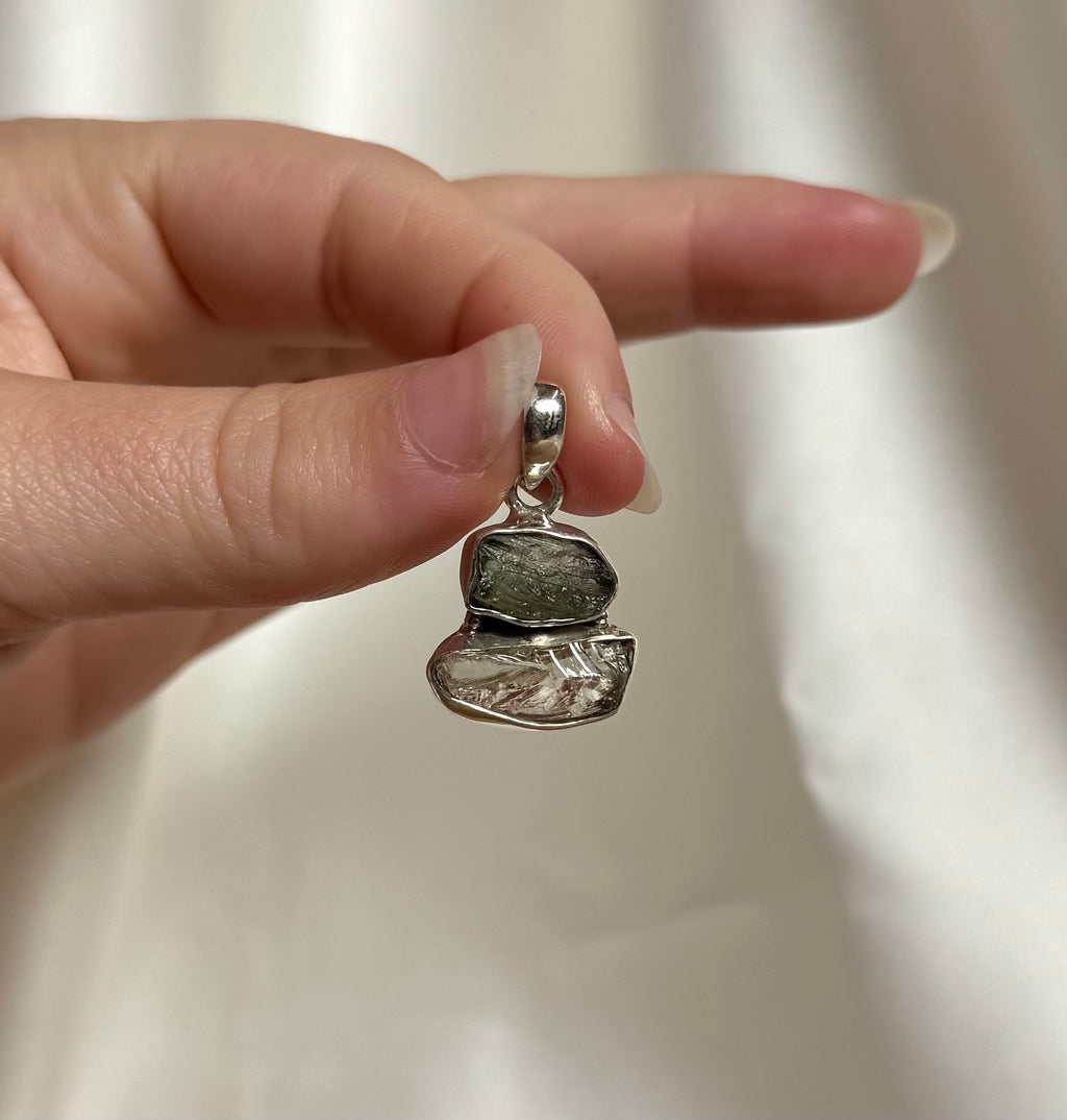 Moldaviet en Herkimer Diamant Hanger 925 Zilver A4