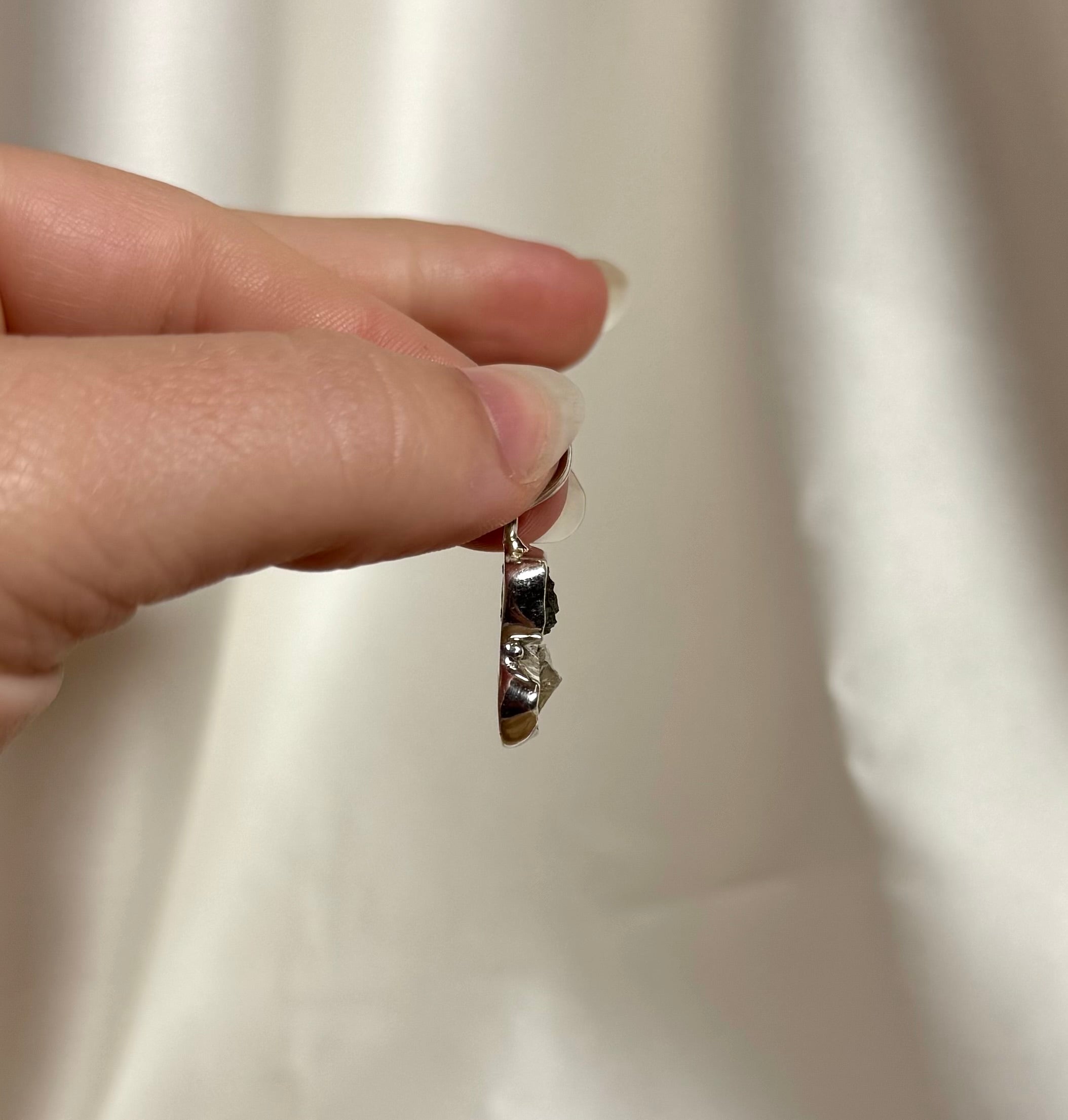 Moldaviet en Herkimer Diamant Hanger 925 Zilver A4