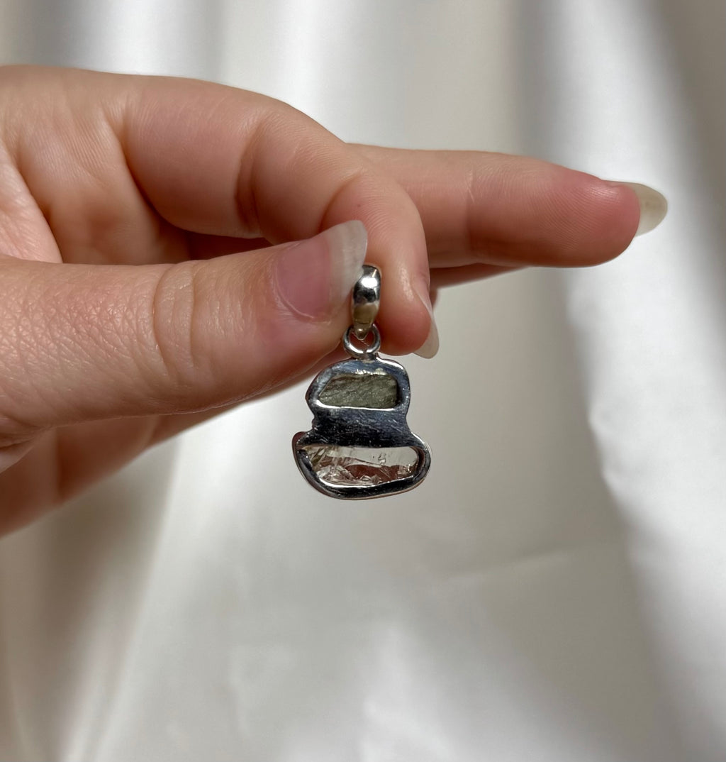 Moldaviet en Herkimer Diamant Hanger 925 Zilver A4