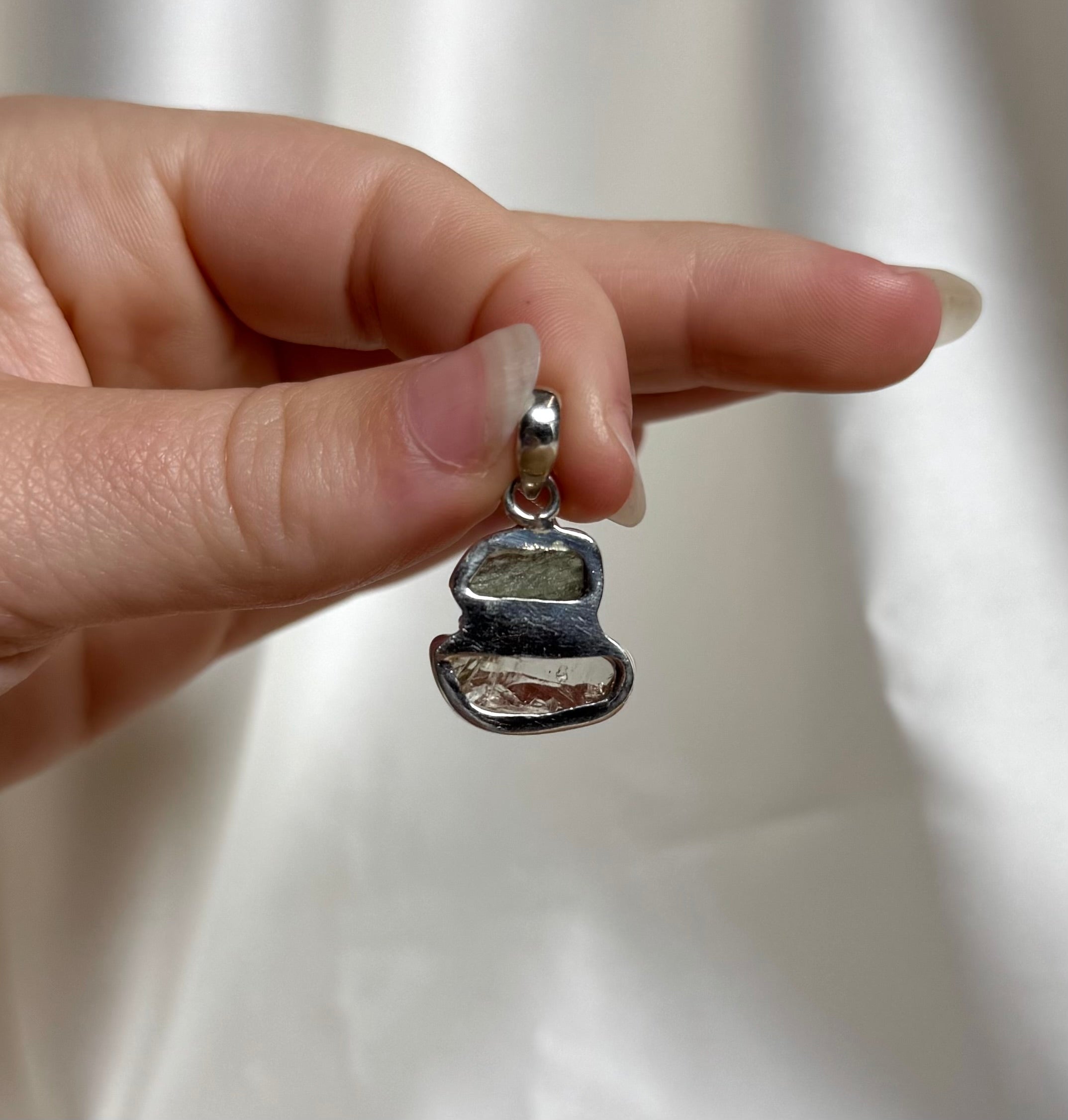 Moldaviet en Herkimer Diamant Hanger 925 Zilver A4