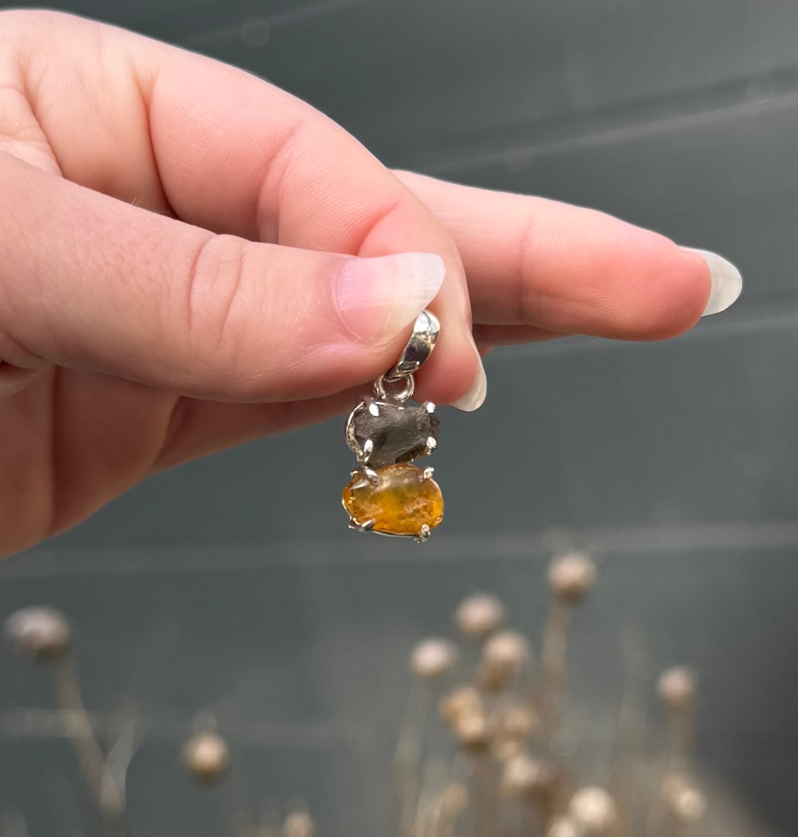 Moldaviet en Amber Hanger 925 Zilver A6