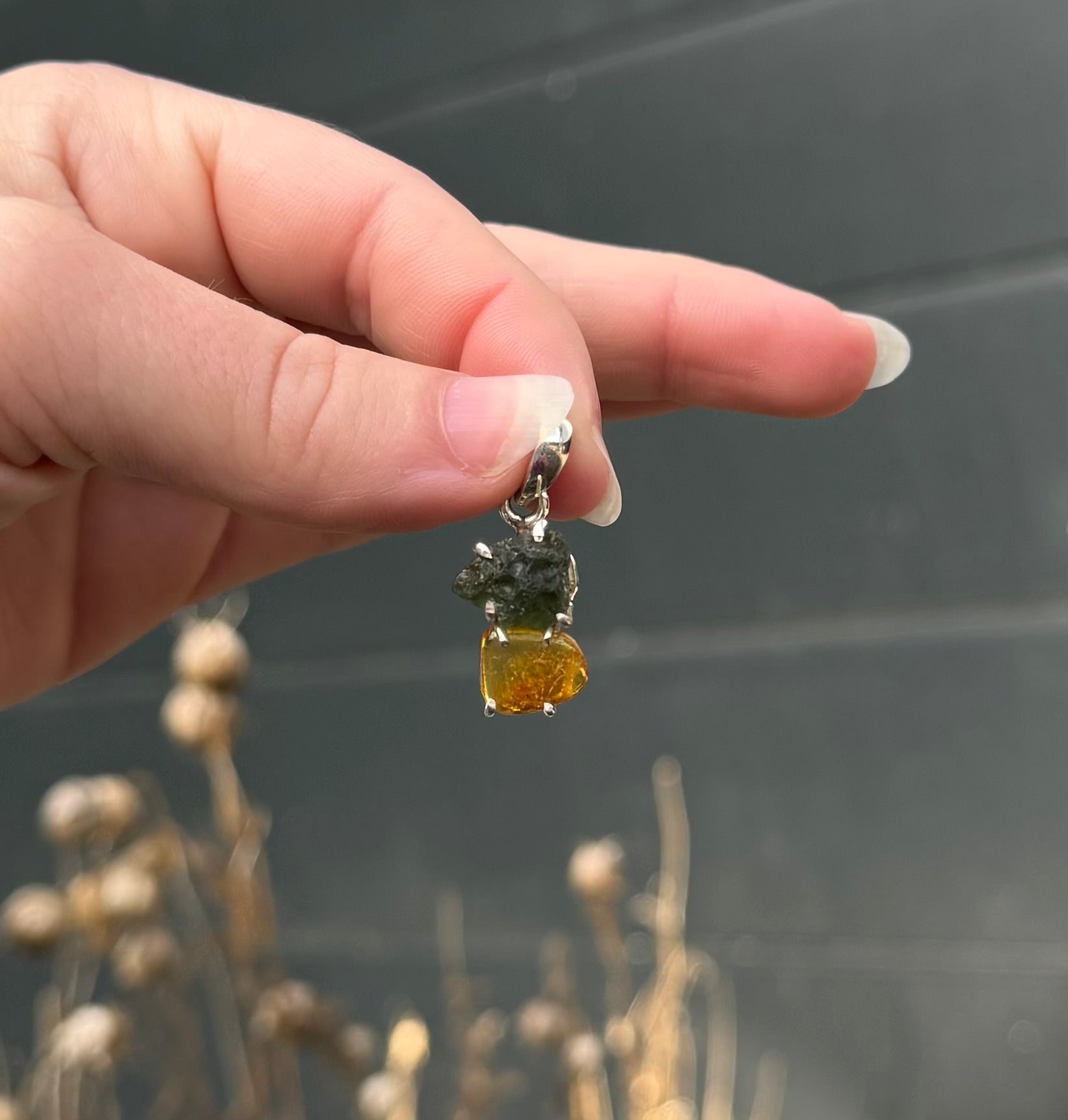 Moldaviet en Amber Hanger 925 Zilver A8