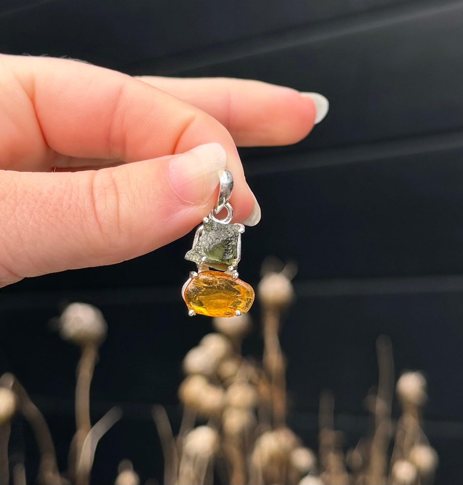 Moldaviet en Amber Hanger 925 Zilver A10