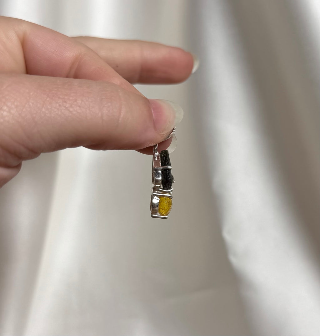 Moldaviet en Amber Hanger 925 Zilver A5