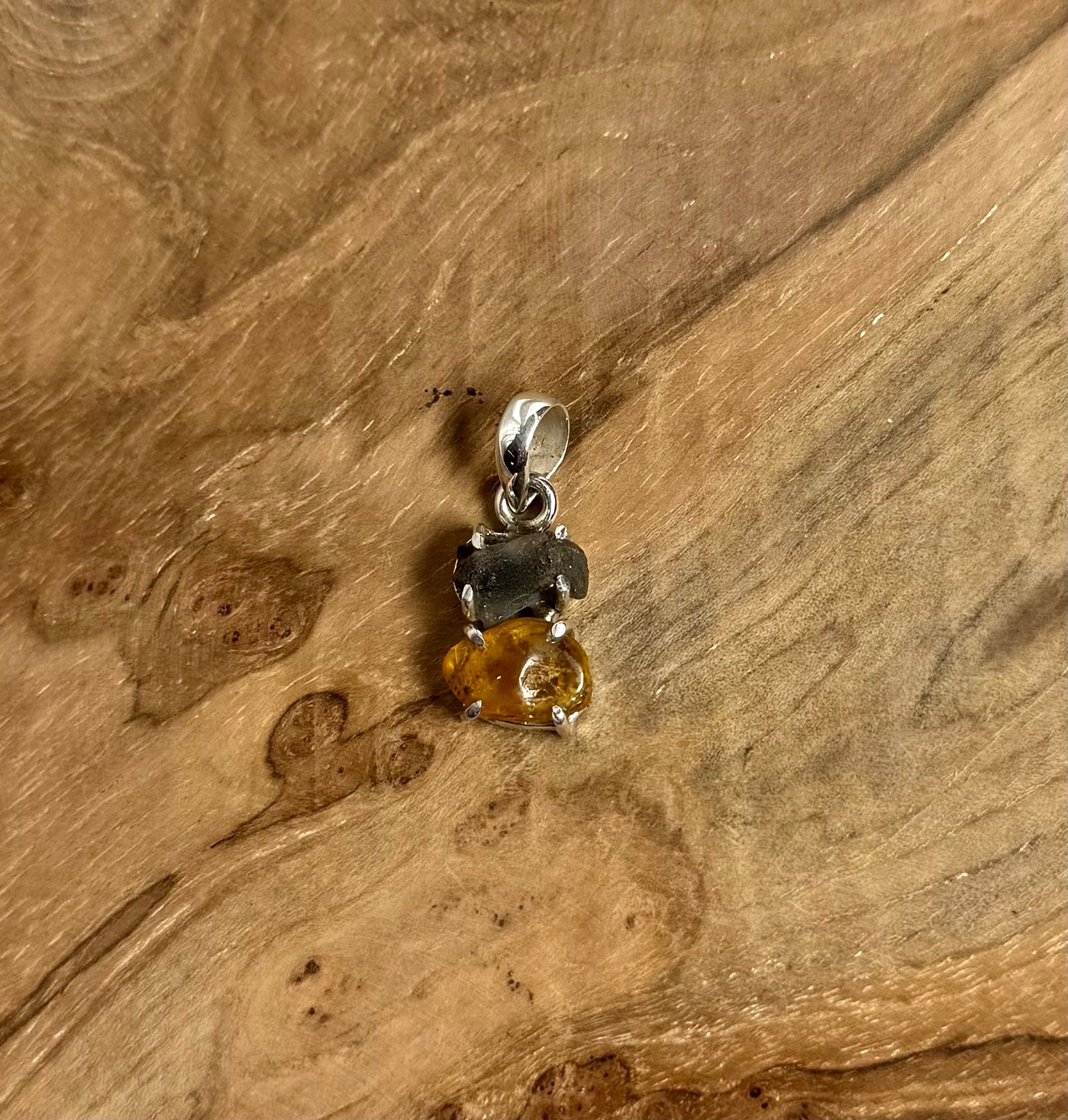 Moldaviet en Amber Hanger 925 Zilver A6