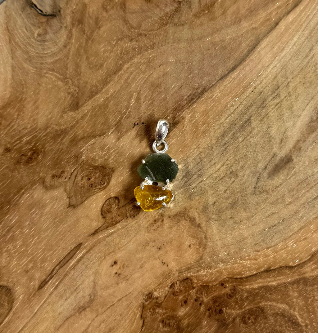 Moldaviet en Amber Hanger 925 Zilver A11