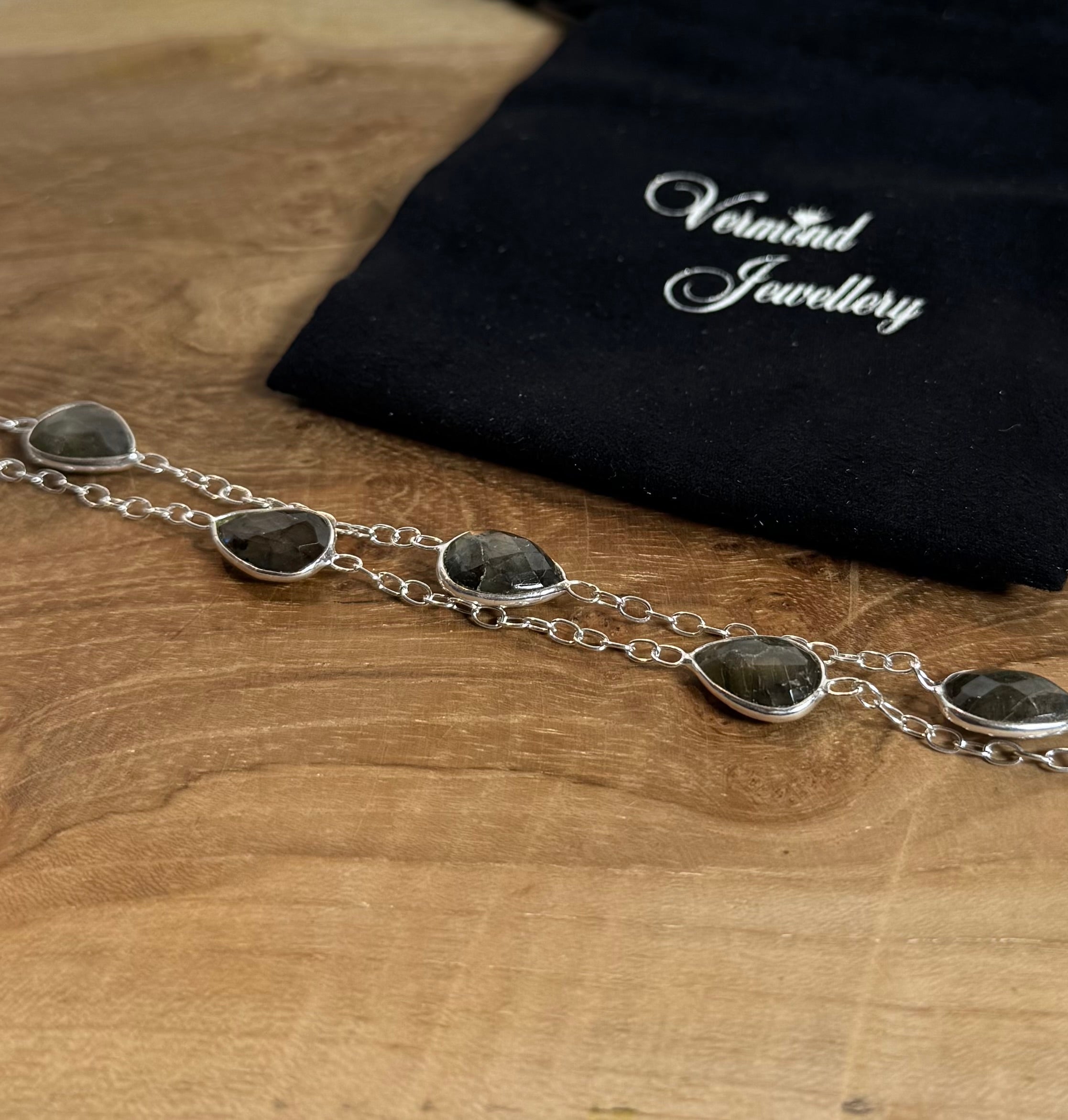 Dubbele Labradoriet Facet Armband 925 Zilver