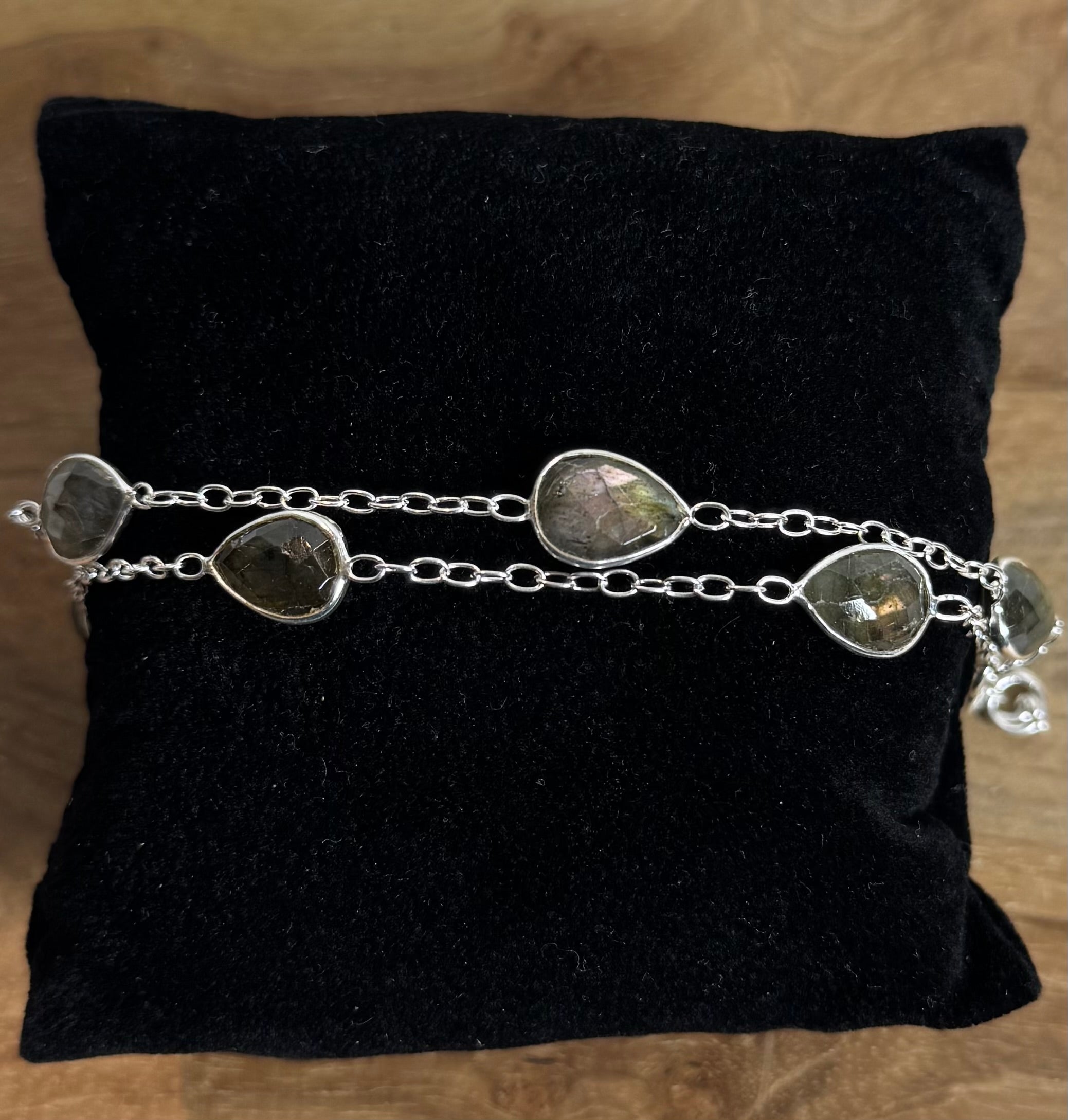 Dubbele Labradoriet Facet Armband 925 Zilver