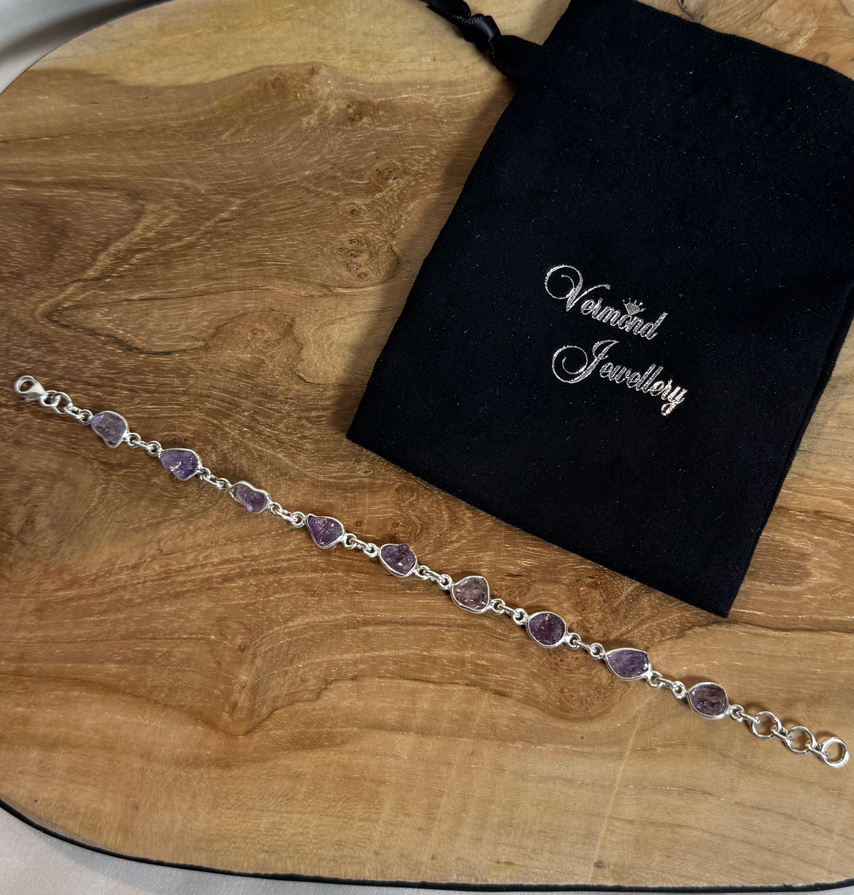 Amethist Ruw Armband 925 Zilver