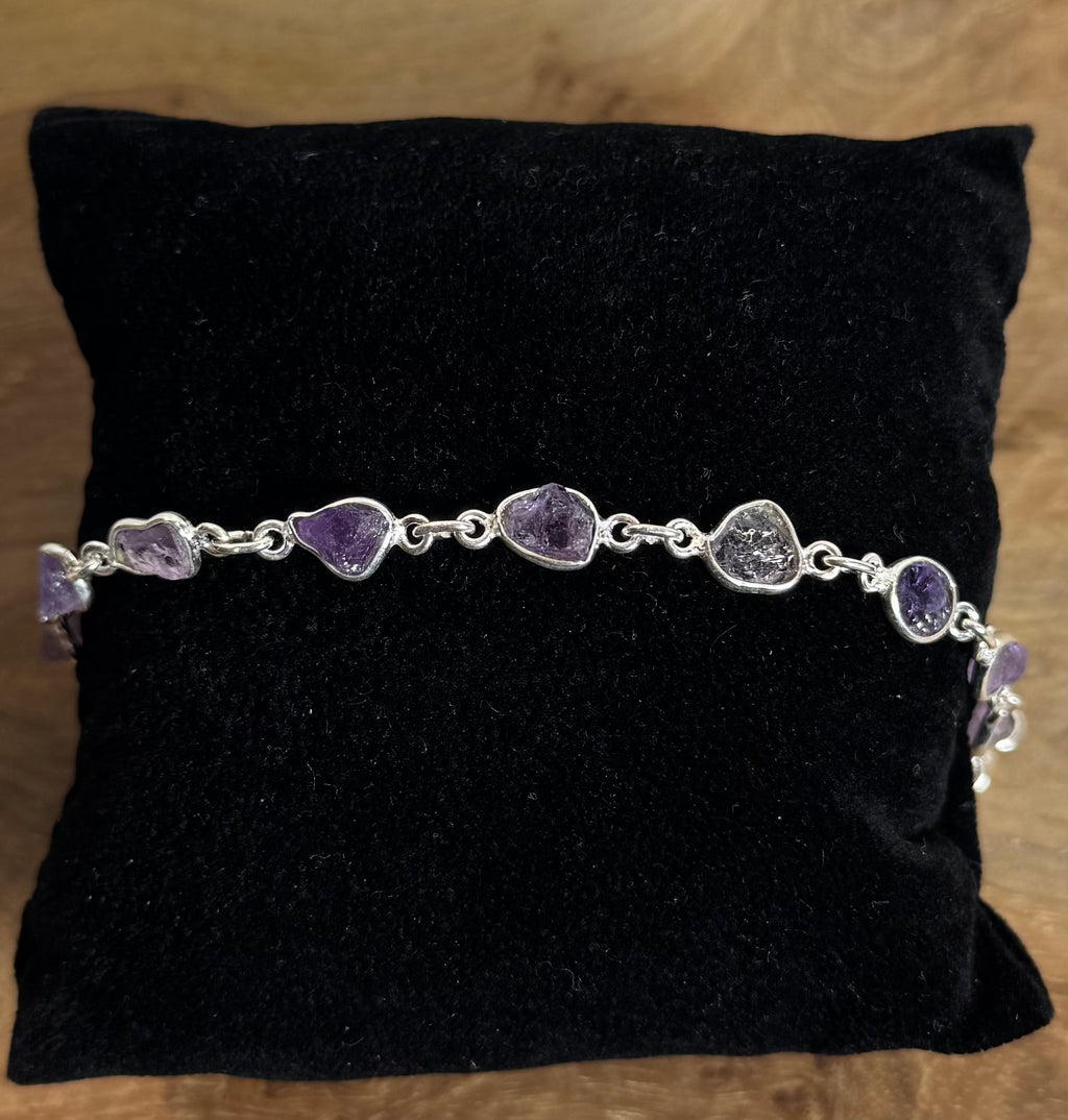 Amethist Ruw Armband 925 Zilver R8
