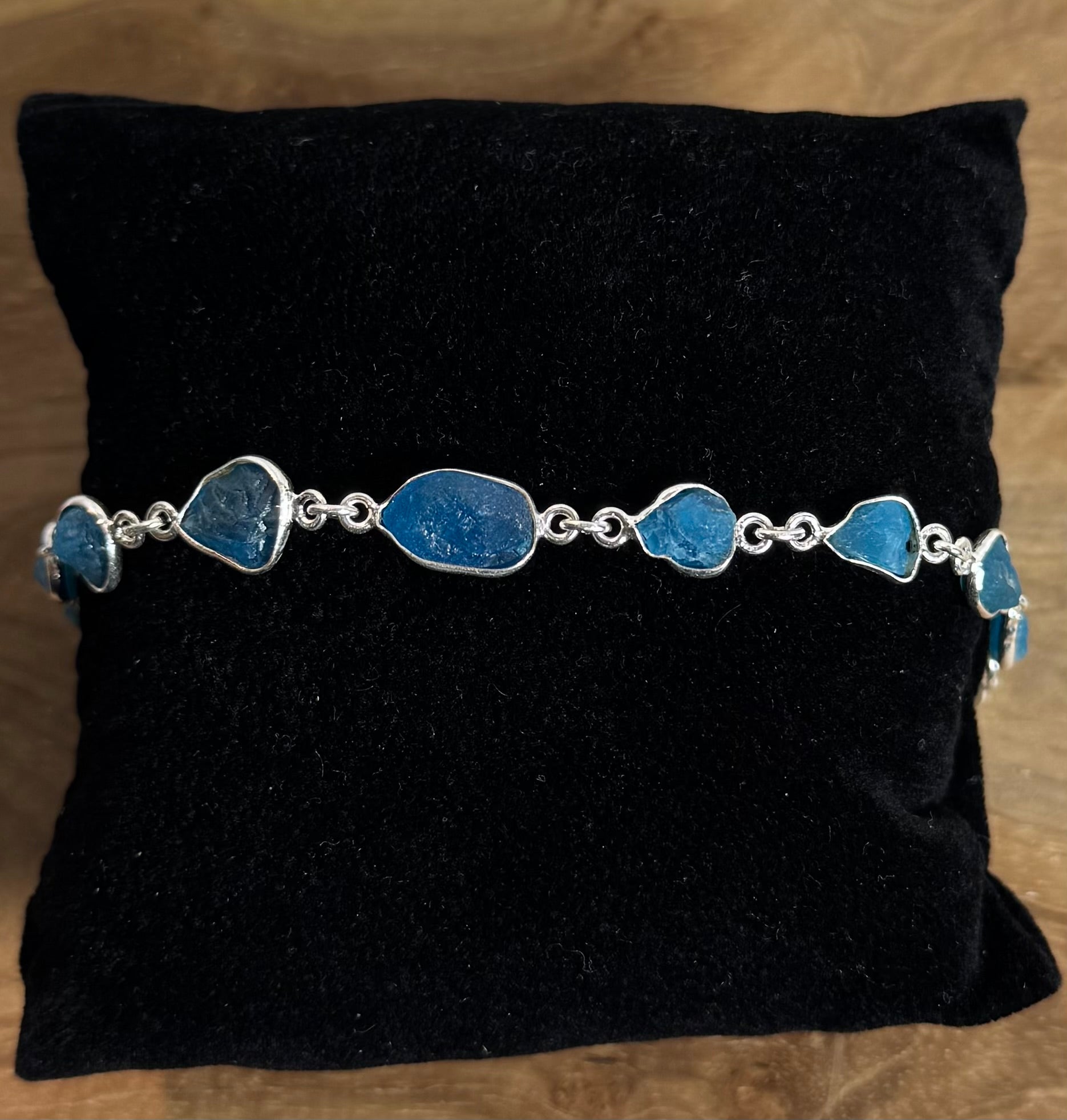 Blauwe Apatiet Ruw Armband 925 Zilver