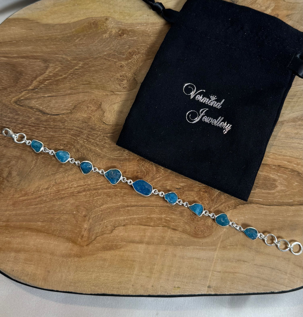 Blauwe Apatiet Ruw Armband 925 Zilver R7