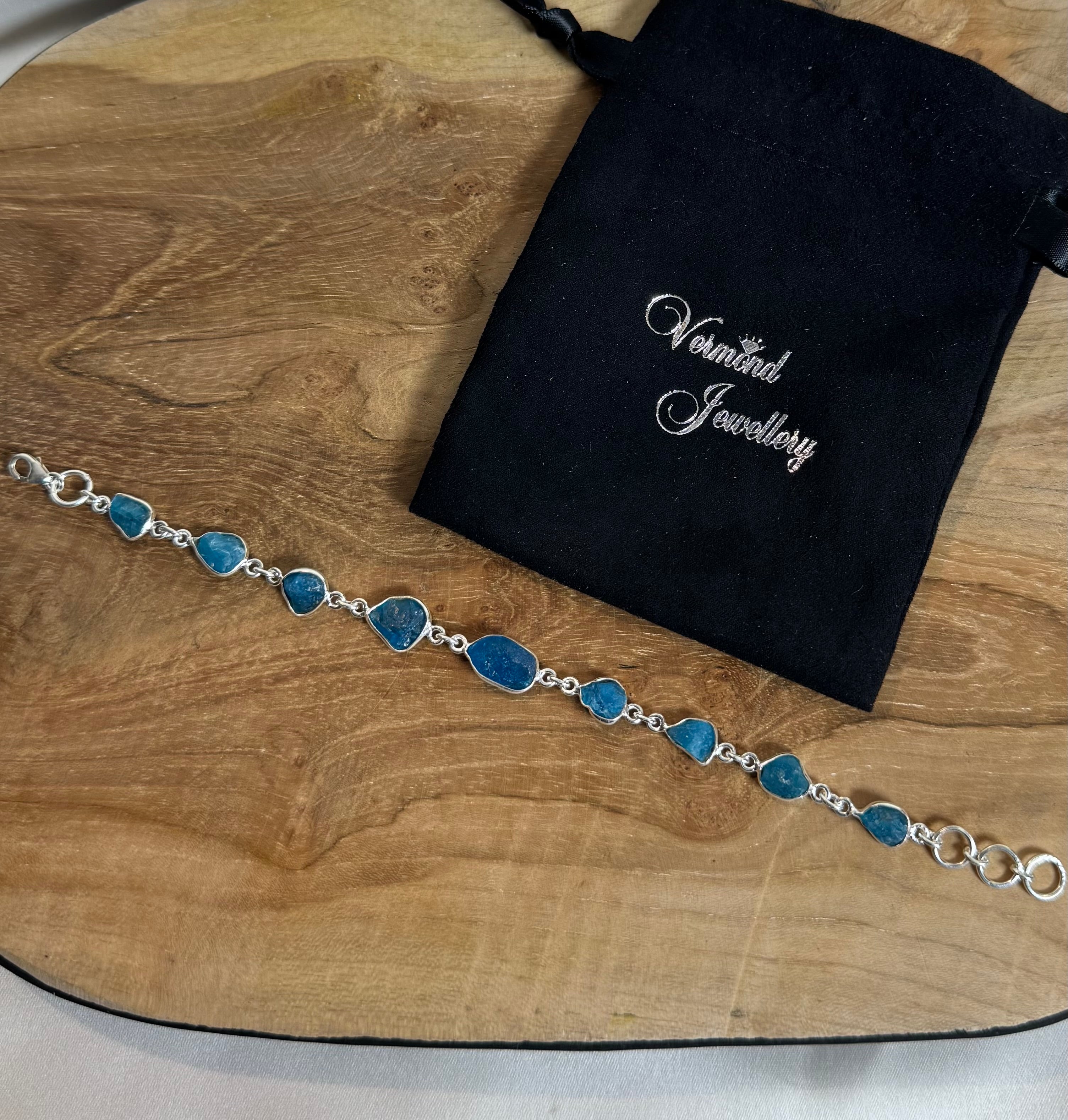 Blauwe Apatiet Ruw Armband 925 Zilver