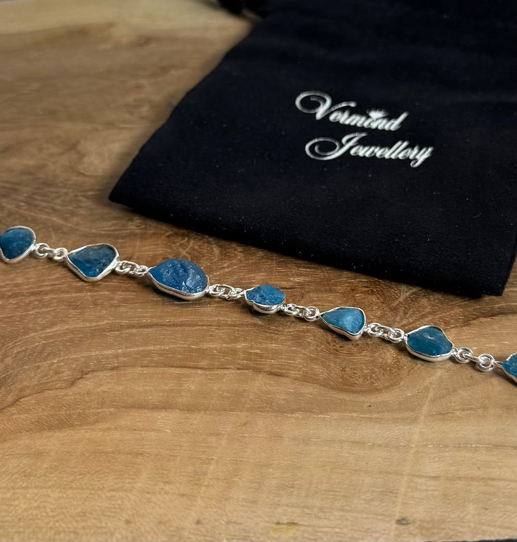Blauwe Apatiet Ruw Armband 925 Zilver R7