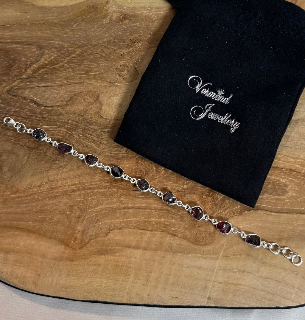 Granaat Ruw Armband 925 Zilver R6